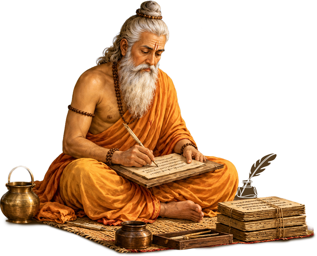 Sage writing ancient scriptures